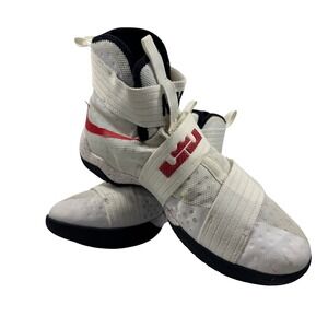 Nike LeBron Soldier X Basketball Shoes White Red Strap Size 10.5